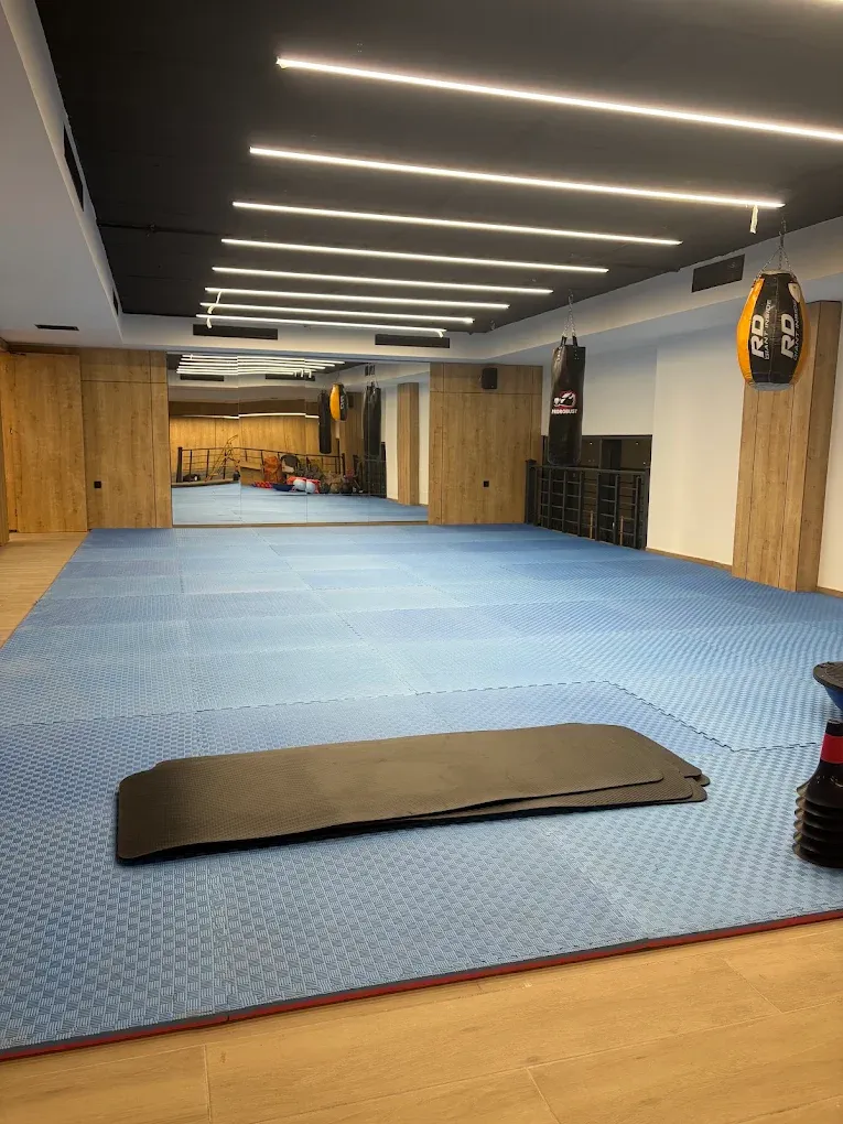 Urban Fitness Club – completed group training floor with cushioned mats on wood flooring